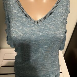 Jennifer Lopez Teal Knit Top